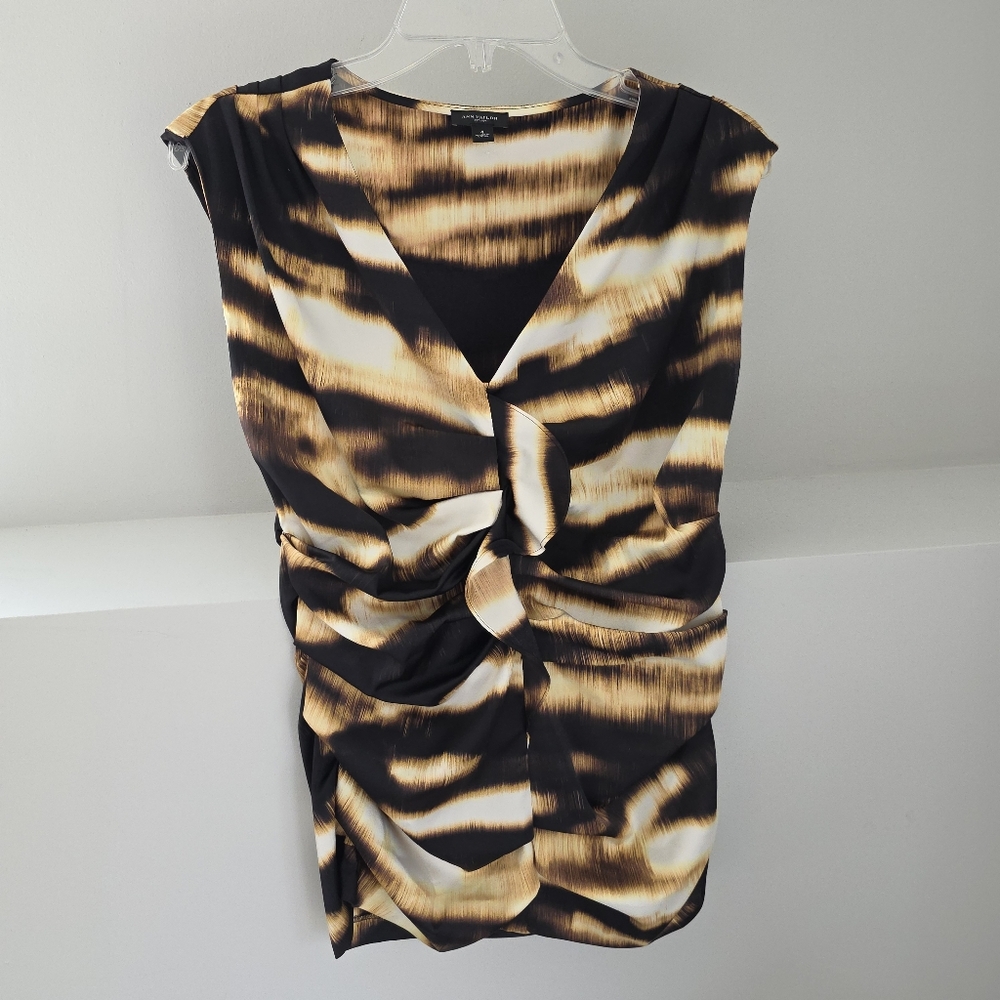 Ann Taylor Black and Tan Ruched Blouse